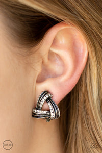 Twirling Twinkle - Black Clip on Earrings